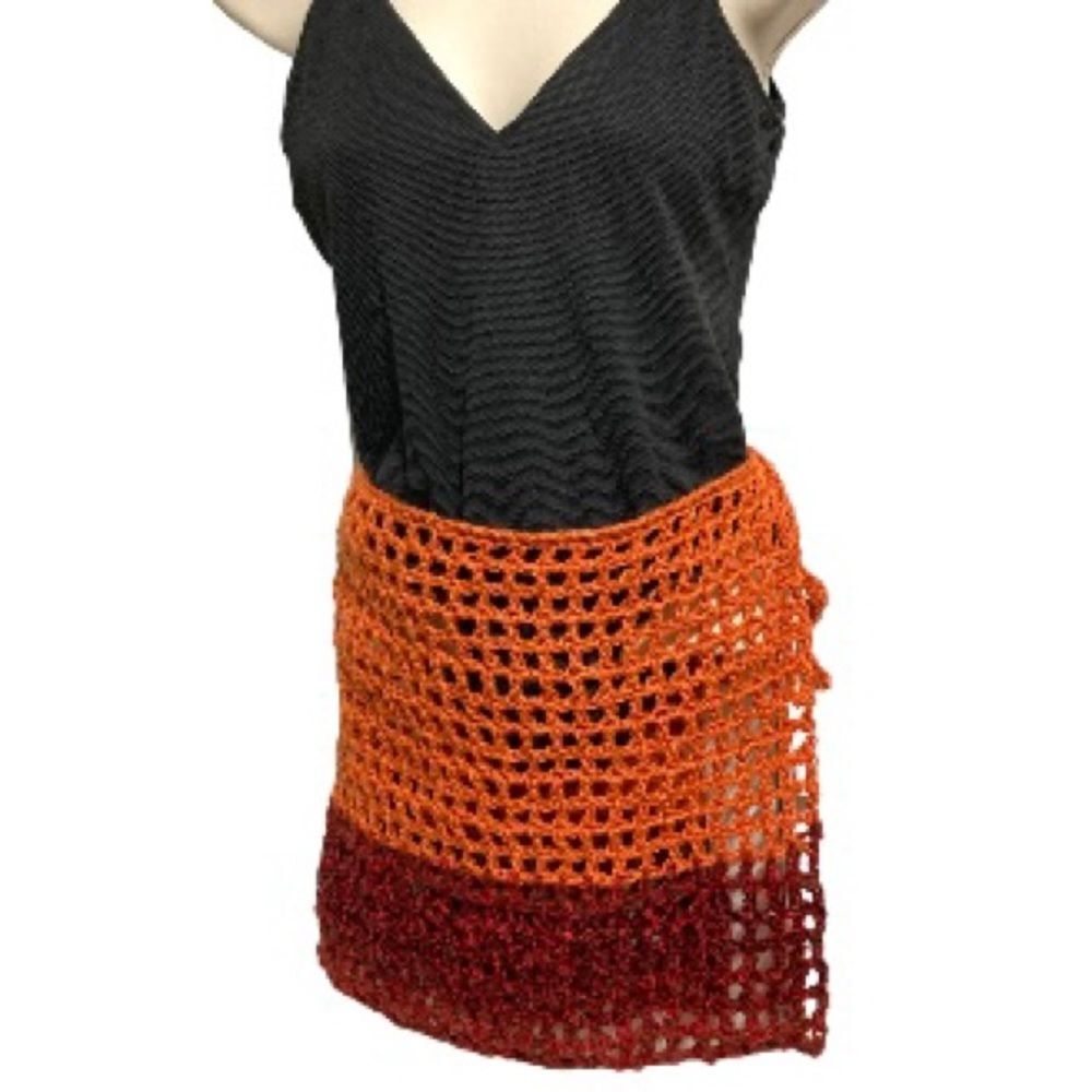 Swim Sarong Cover Up Fishnet Crochet Ombre Orange Red Black Gray 36 inch XL